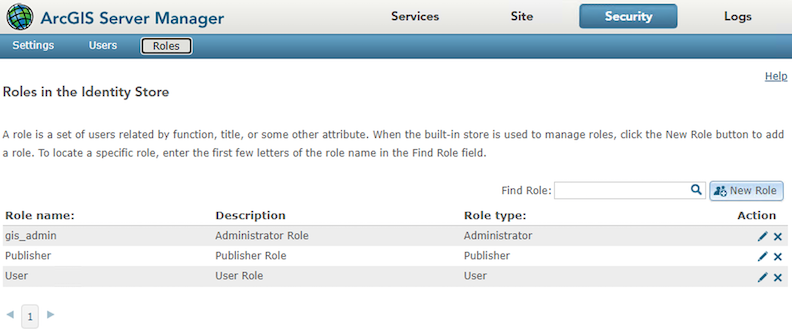 ArcServer roles page