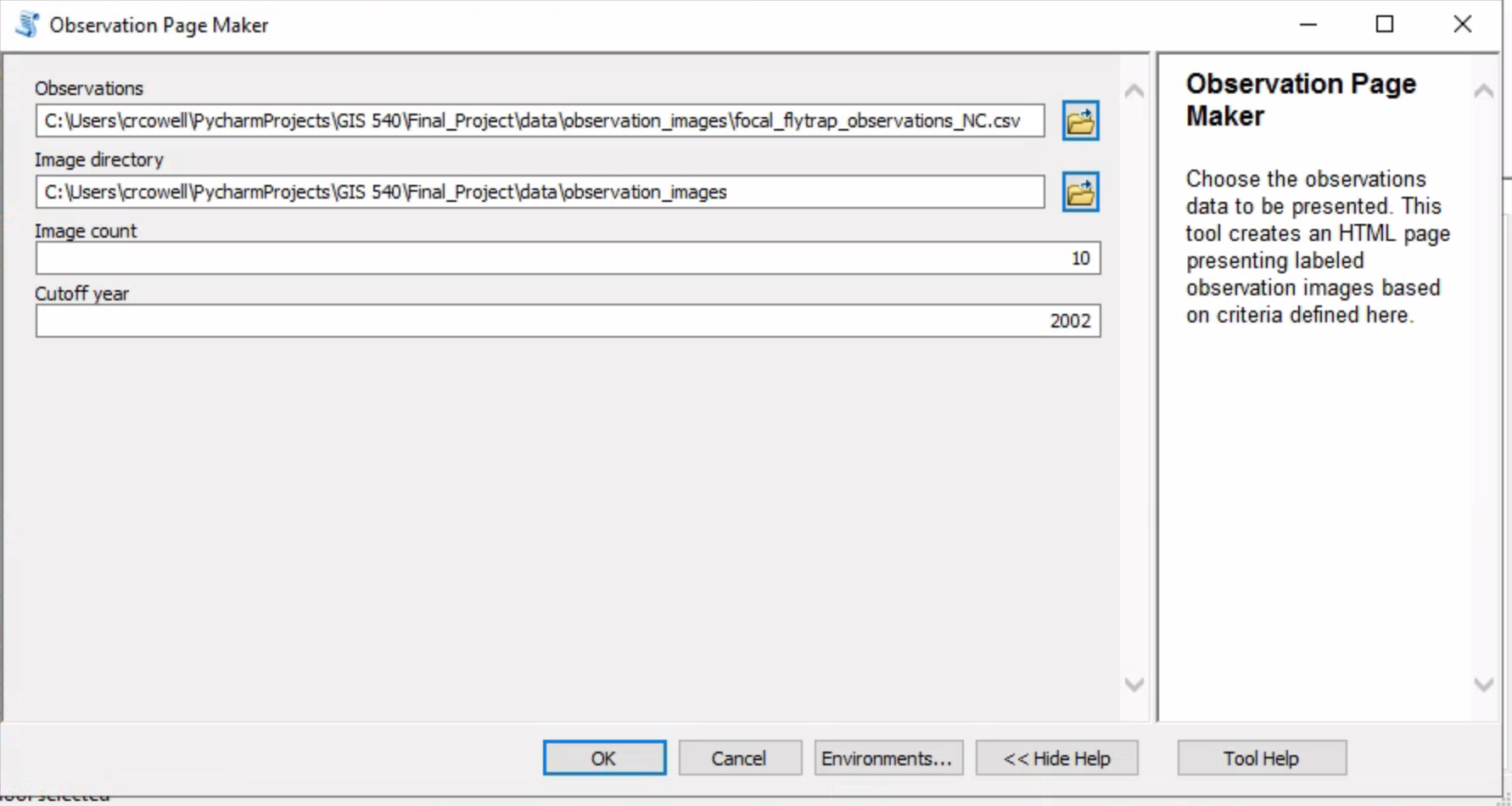 ArcTools GUI for the process