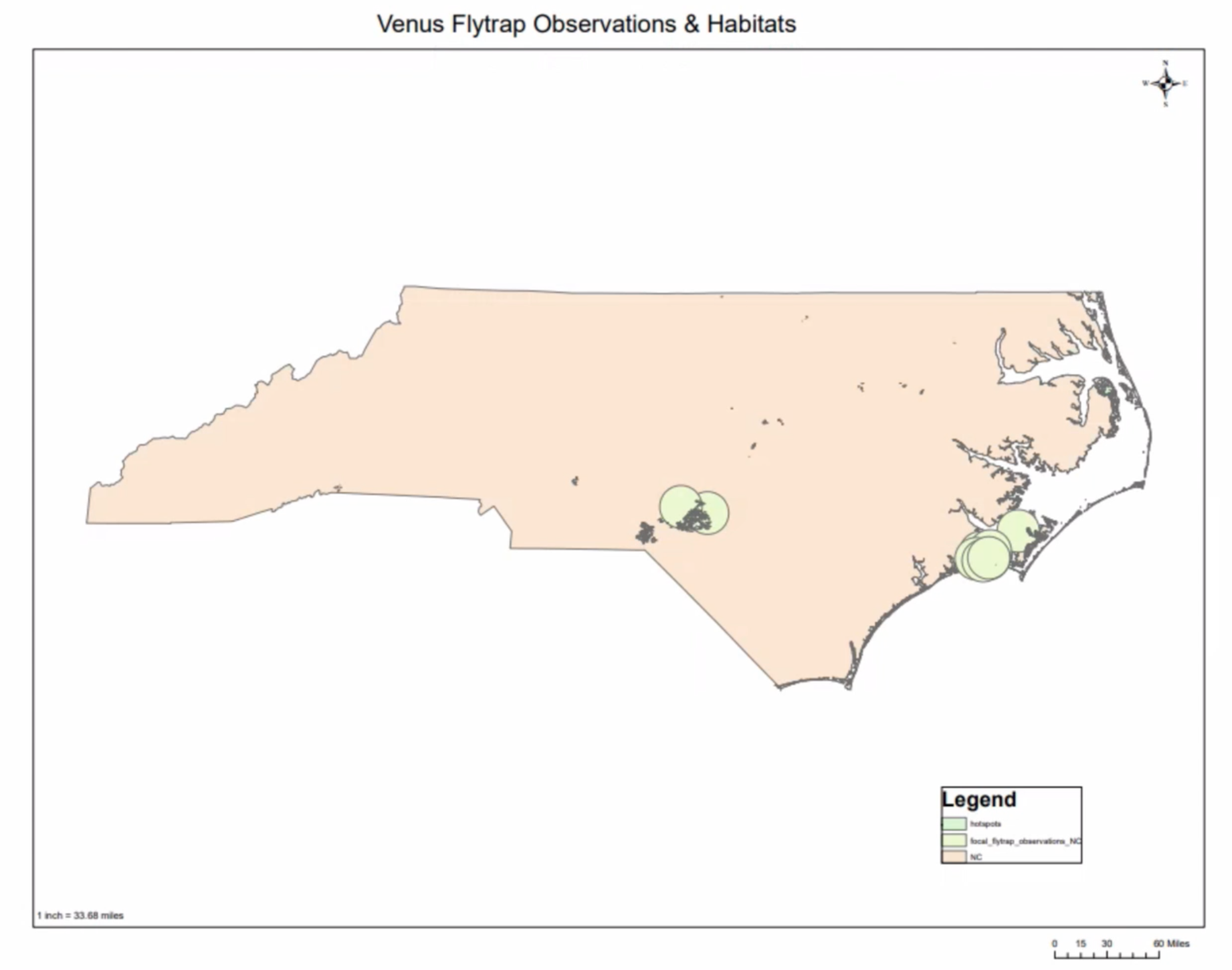 Example output map of Venus flytrap hotspots and observations