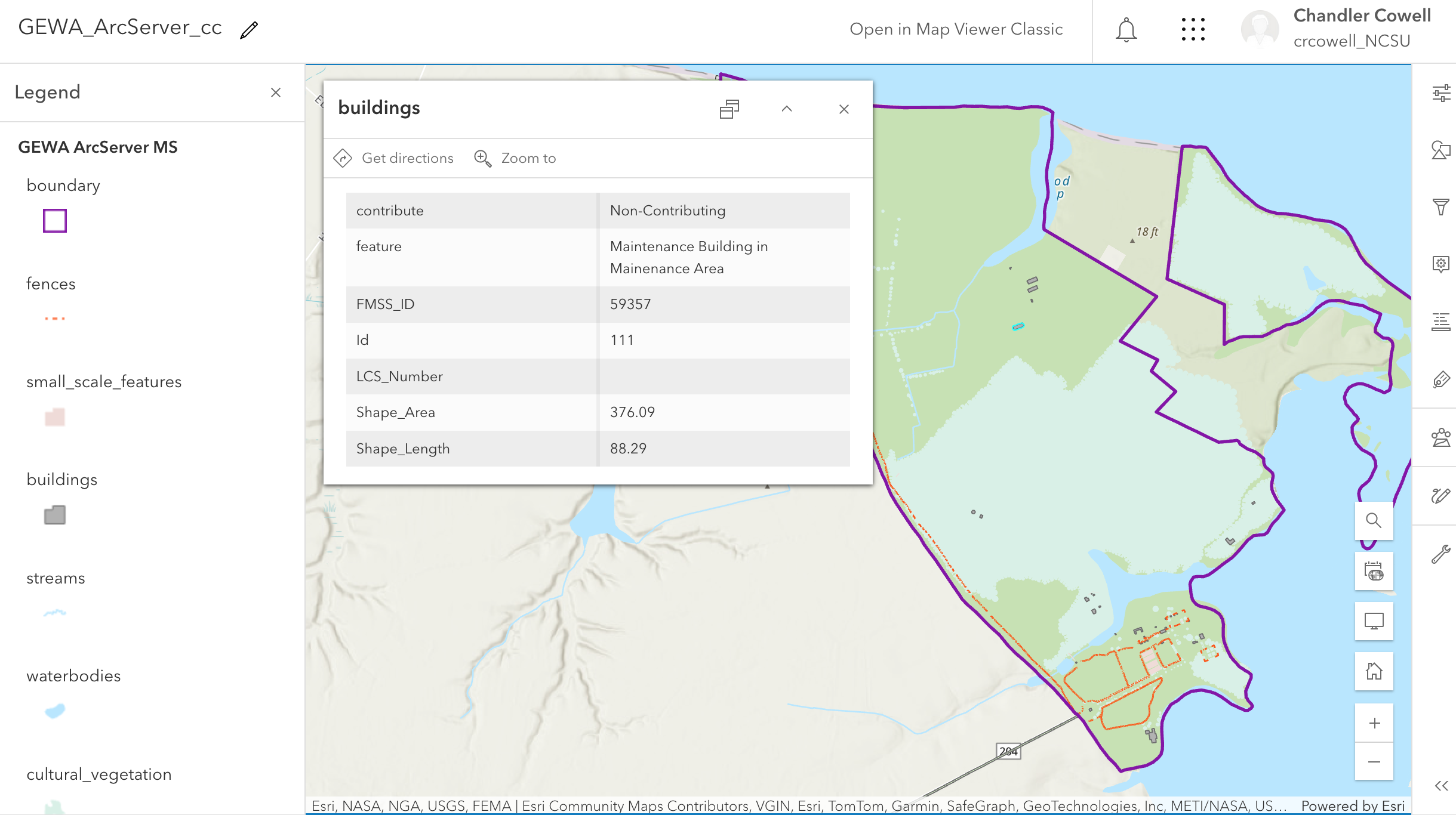 Web map resulting from ArcServer content