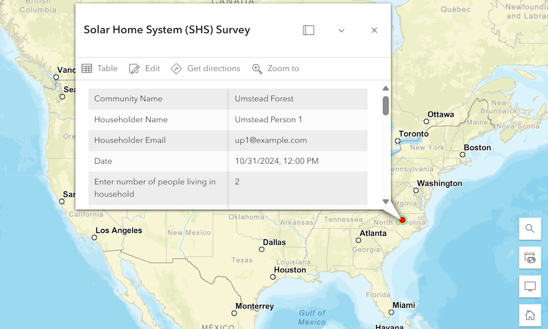 Web map showing response data